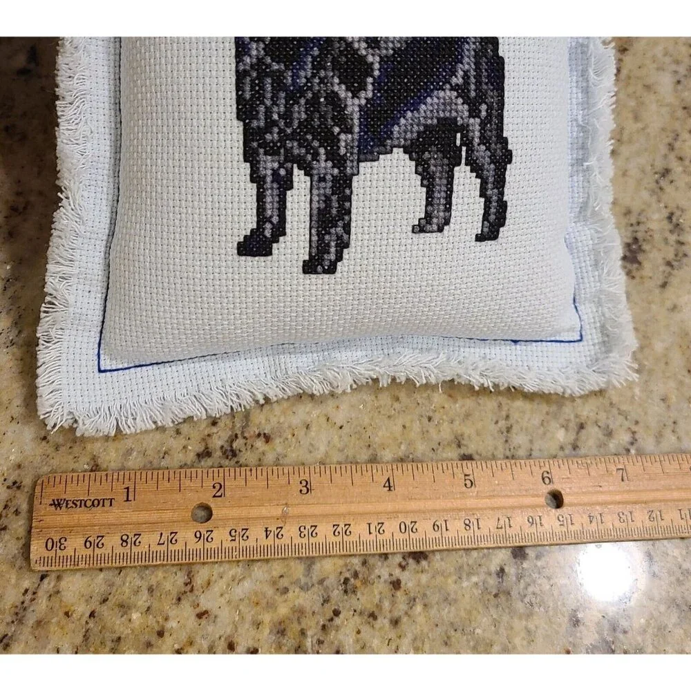 Affenpinsch Needlepoint Cross Stitch Mini Pillow Door Knob Hanger Blue Fur Baby